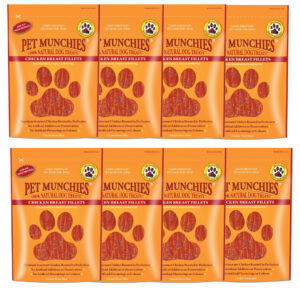 8 pouches of PET MUNCHIES Chicken Breast Fillets Dog Treats 100g