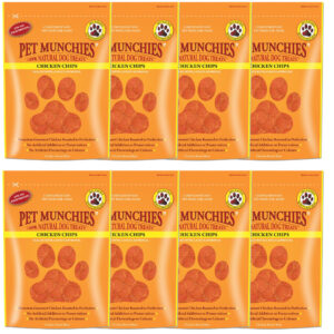 8 pouches of PET MUNCHIES 100% Natural Chicken Chips Dog Treats 100g