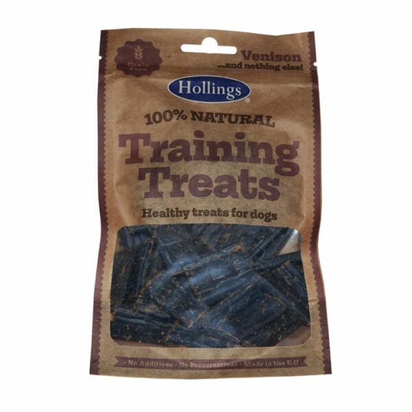 A 75g pouch of HOLLINGS Venison Bites Dog Training Treats