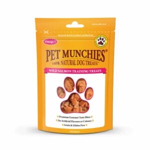 A 50g pouch of PET MUNCHIES Wild Salmon Dog Training Treats