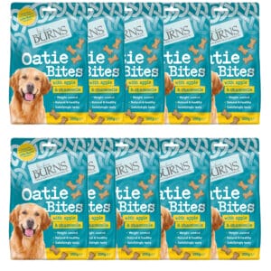 10 pouches of BURNS Oatie Bites with Apple & Chamomile Dog Treats 200g