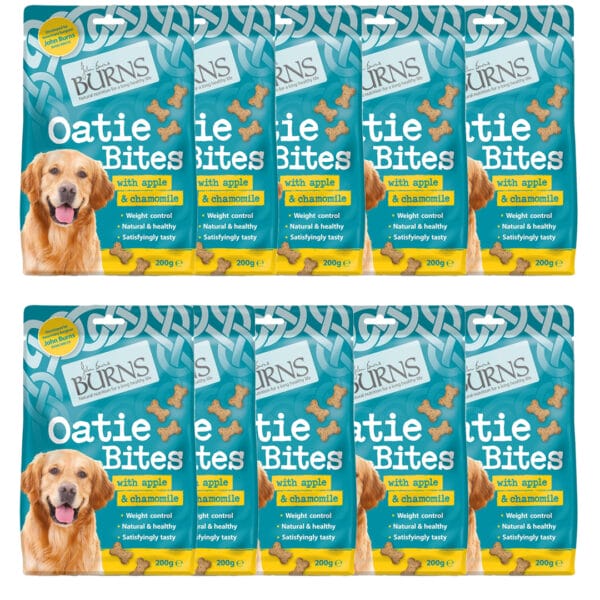 10 pouches of BURNS Oatie Bites with Apple & Chamomile Dog Treats 200g