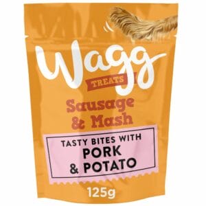 A 125g pouch of WAGG Sausage & Mash Dog Treats