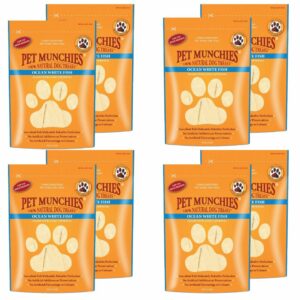 8 pouches of PET MUNCHIES Ocean White Fish Dog Treats 100g