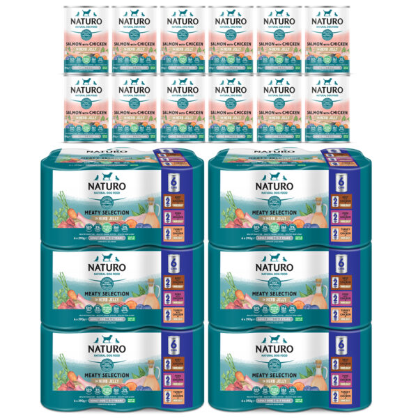 Naturo Beef Pork Turkey & Salmon with Chicken in Jelly Variety 48 cans