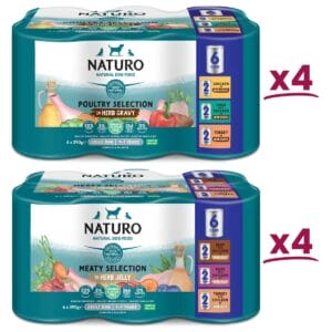 4 packs each of Naturo Poultry Selection in Herb Gravy and Meaty Selection in Herb Jelly