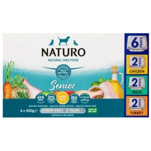 1 box of Naturo Senior Variety in Chicken, Duck, and Turkey with Rice 400g 6 Trays