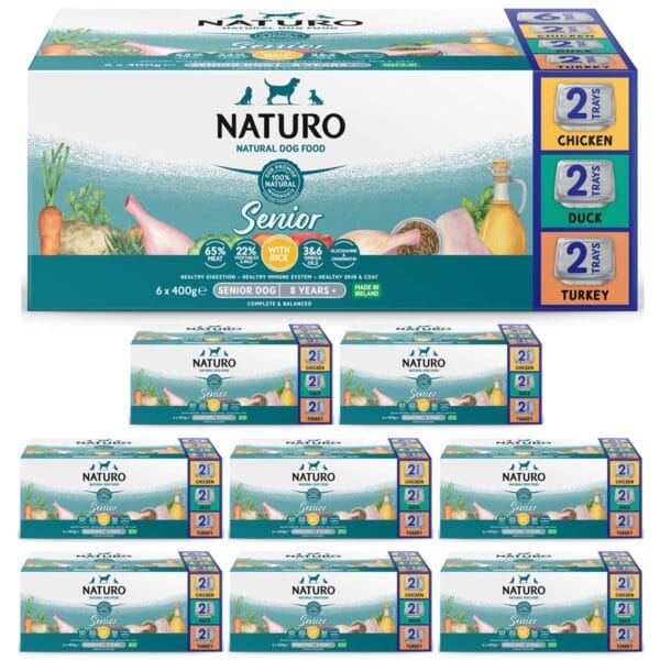 9 boxes of Senior 400g 6 pieces Variety pack in Chicken, Duck, and Turkey flavour with rice