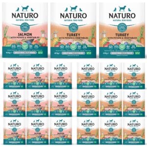 Naturo Grain Free Chicken Free Trays Selection Small Pack - 21 x 400g (10 Salmon & Potato, 11 Turkey & Potato)