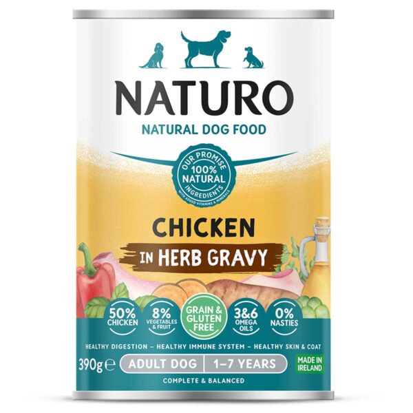 Naturo Grain Free Wet Dog Food Chicken in Gravy Front of Can