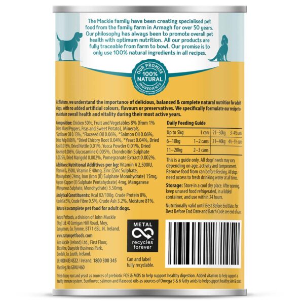 Naturo Grain Free Wet Dog Food Chicken in Gravy Back of Can