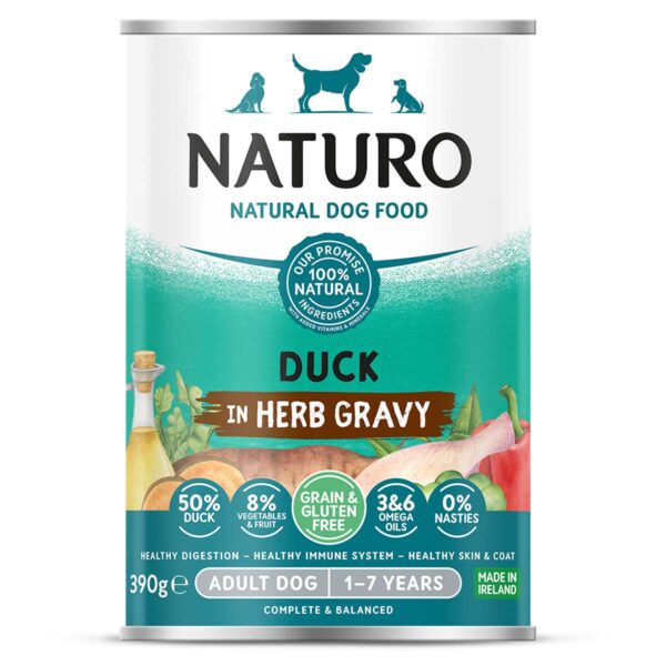 Naturo Grain Free Wet Dog Food Duck in Gravy Front of Can