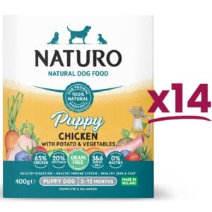 14 trays of Naturo Grain Free Puppy Chicken with Potato and Vegetables 400g