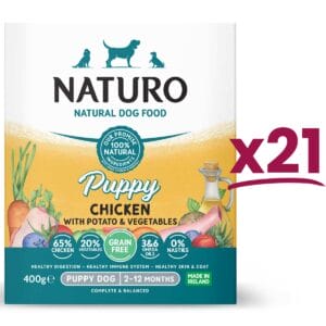 21 trays of Naturo Grain Free Puppy Chicken with Potato and Vegetables 400g