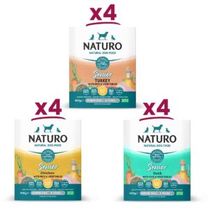 NATURO Senior Chicken, Duck and Turkey with Rice Variety Pack of 12x400g trays