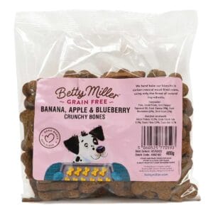 1 pack of Betty Miller Grain Free Banana, Apple & Blueberry Dog Treats 400g